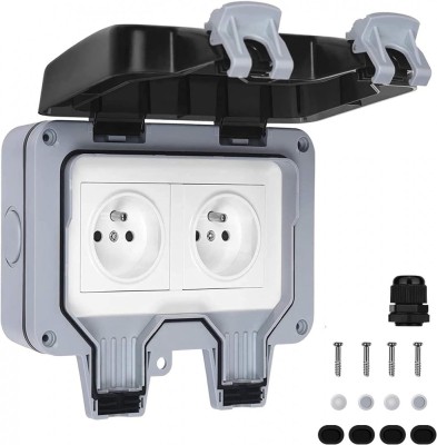 Priza electrica dubla, PC, IP66, Gri foto