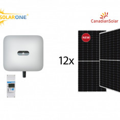 Kit sistem fotovoltaic 5 kW hibrid monofazat, invertor Huawei si 12 panouri fotovoltaice Canadian Solar 460W