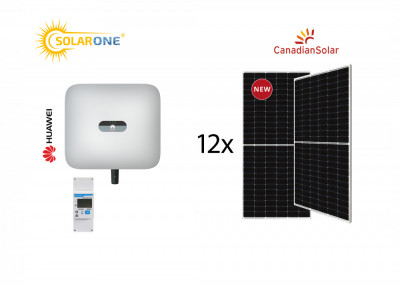 Kit sistem fotovoltaic 5 kW hibrid monofazat, invertor Huawei si 12 panouri fotovoltaice Canadian Solar 460W foto
