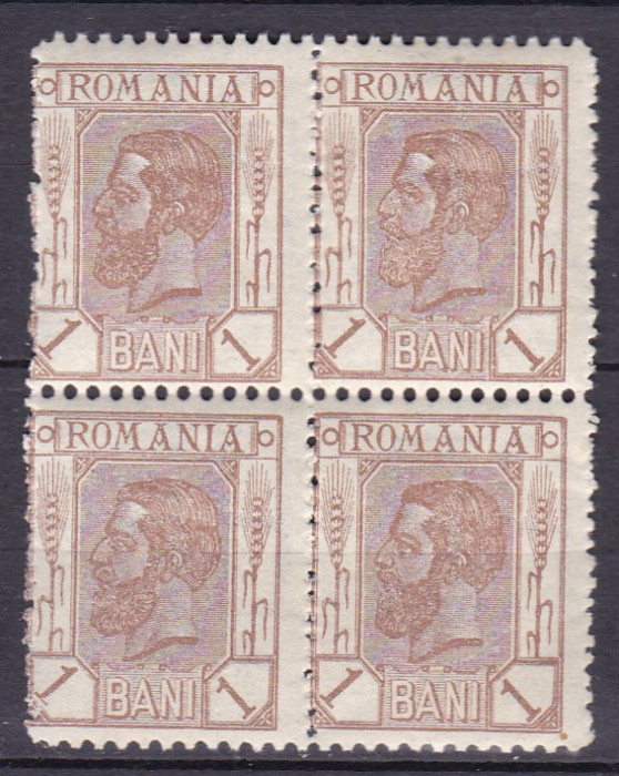 ROMANIA 1898 LP 51a CAROL I SPIC DE GRAU FILIGRAN PR V IN POZITIA 2 BLOC 4 MNH