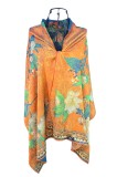 Esarfa de lux din matase naturala, maro/verde, 180x70cm, Multicolor, Marime universala