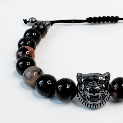 Bratara barbati din turmalina neagra si pandantiv tigru foto