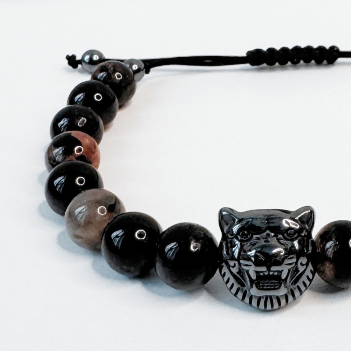 Bratara barbati din turmalina neagra si pandantiv tigru