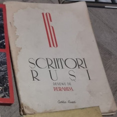 16 Scriitori Rusi - A. Puskin, N. Gogol, M. Saltakov, L. Tolstoi, M. Gorki, V. Maiakovski, I Ehrenburg, A. Fadeev, M. Solohov. Desene de Perahim