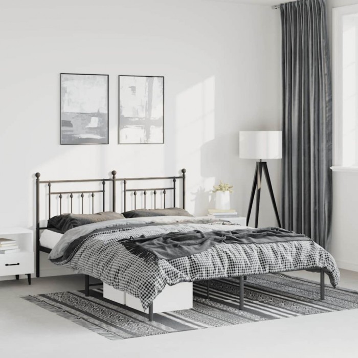 vidaXL Cadru de pat metalic cu tăblie, negru, 135x190 cm 353536