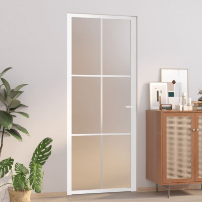 vidaXL Ușă de interior, 83x201,5 cm, alb, sticlă mată și aluminiu foto