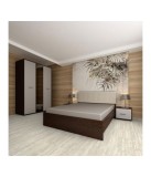 Dormitor Hera Cu Oglinda , 4 Piese, Pat Tablie Tapitata Alb 160 X 200, 2Noptiere, Dulap, Culoare Wenge/Alb