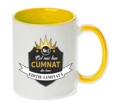 Cana maner galben personalizata &amp;quot;Cel mai bun Cumnat&amp;quot;, INOVATIX&amp;reg;. 330ml foto