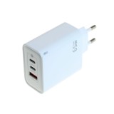 &Icirc;ncărcător OTB USB GaN (2xUSB-C + 1xUSB-A) cu USB Power Delivery USB-PD - 3 porturi - 65W - alb