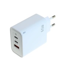 &Icirc;ncărcător OTB USB GaN (2xUSB-C + 1xUSB-A) cu USB Power Delivery USB-PD - 3 porturi - 65W - alb