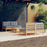 VidaXL Set mobilier grădină cu perne gri, 5 piese, lemn masiv de pin