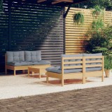 Gossi set mobilier gradina cu perne gri, 5 piese, lemn masiv de pin