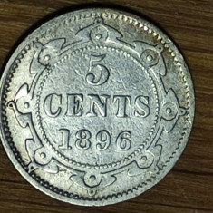 Newfoundland Canada - argint sterling - 5 cents 1896 - Victoria - foate rara !