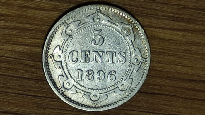 Newfoundland Canada - argint sterling - 5 cents 1896 - Victoria - foate rara !