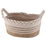 Coș Rufe Iuta/Bumbac/Poliester Mic Oval 28X18X14 Cm &ndash; Natural/Bej | Organizatoare Baie