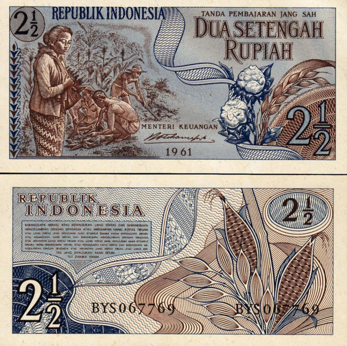!!! INDONEZIA - 2 1/2 RUPII 1961 - P 79 - UNC