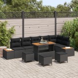 Set de canapea pentru grădină vidaXL cu 10 piese și perne din ratan poli negru, acacia