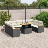 Cumpara ieftin Set canapele de grădină cu perne, 10 piese, negru, poliratan