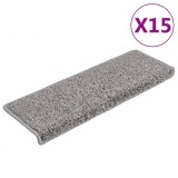 Cumpara ieftin Covorase pentru scari, 15 buc., 65x21x4 cm, gri, cu margini dreptunghiulare
