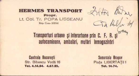 A2701N Hermes Transport București-Brașov 1942 reclamă