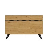 Comodă cu 3 uși, picioare metalice, mult spațiu de depozitare, 140x40x75,5 cm, Culoare naturală
