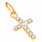 Cumpara ieftin Pandantiv din aur galben 14K - cruce mică decorată cu diamante transparente