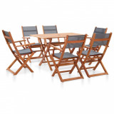 Set mobilier de exterior, 7 piese, gri, lemn masiv de eucalipt