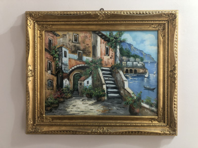Tablou peisaj pictură &amp;icirc;n ulei &amp;icirc;nrămat model vechi deosebit - Italia foto