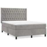 Cumpara ieftin Pat box spring cu saltea, gri deschis, 140x200 cm, catifea