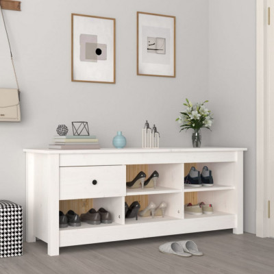 Gossi dulap pentru pantofi, alb, 110x38x45,5 cm, lemn masiv pin foto
