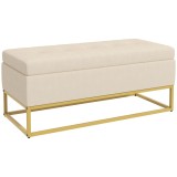 HOMCOM Bancă de Depozitare, design decorativ cu butoni, aspect de flanelă, piciorușe aurite, 110 x 47 x 46,5 cm | Aosom Romania
