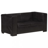 vidaXL Canapea cu 2 locuri, negru, piele naturală