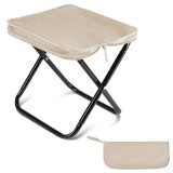 Scaun Pliabil, pentru Adulti, Portabil, pentru Camping, Pescuit, din Panza Oxford si Cadru Metalic, 24 x 24 x 28 cm, Negru/Bej