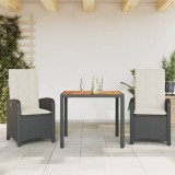 VidaXL Set mobilier de grădină cu perne, 3 piese, negru, poliratan