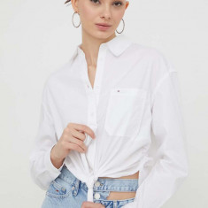 Tommy Jeans cămașă femei, culoarea alb, cu guler clasic, regular DW0DW17520