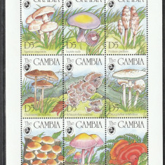 Gambia 1994-Flora,ciuperci,bloc 9 valori dantelate,MNH,Mi.1973-1981KB