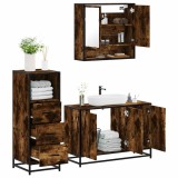 Cumpara ieftin Set mobilier de baie, 3 piese, stejar fumuriu, lemn prelucrat