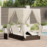 VidaXL Șezlong dublu cu acoperiș Maro 205 x 129 x 200 cm rattan PE