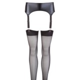 Ciorapi cu Jartiere - Mandy Mystery Set Ciorapi Negri si Portjartier cu Aspect Lucios - Medium