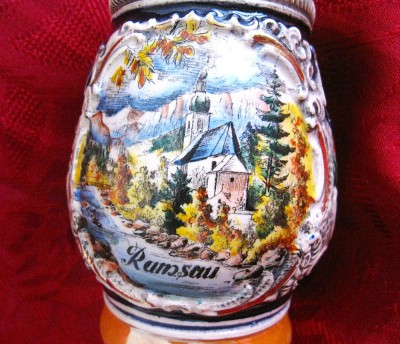 HALBA CERAMICA CU COBALT SI CAPAC ZINC DECOR RAMSAU GERMANIA 17.5 CM foto