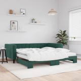 vidaXL Pat de zi cu extensie și saltele verde &icirc;nchis 100x200cm catifea