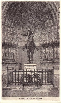 ✅Gravura 21x15 &amp;quot;Ioan D&amp;#039;Arc Catedrala Reims&amp;quot; , placa aquaforte aprox.1900 foto