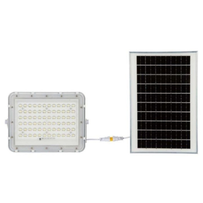 Proiector LED cu incarcare solara, 15W, 1200lm, lumina rece, 6400K, telecomanda, maner de transport, gri