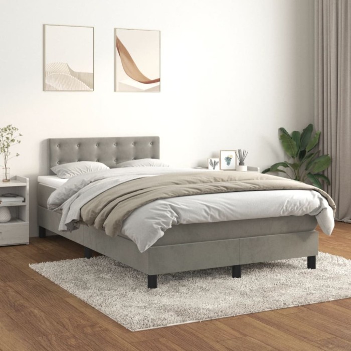 vidaXL Pat box spring cu saltea, gri deschis, 120x200 cm, catifea 3141533