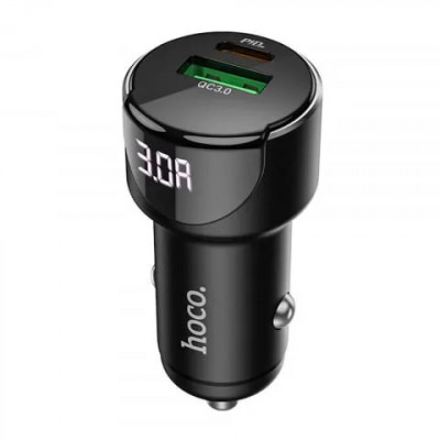 Incarcator Auto USB-A, Type-C, QC 3.0, PD20W, 3A Hoco Road (Z42) Negru foto