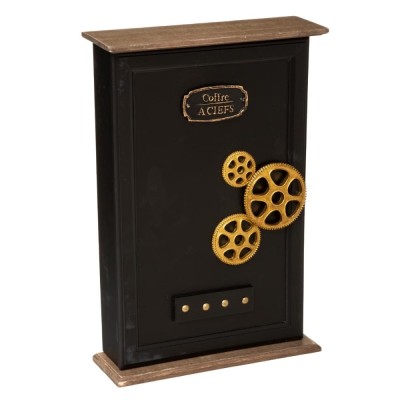 Cutie chei Atmosphera Nikolai cu 9 carlige, MDF si decor vintage seif, 27x38 cm, negru Household NewTrend foto
