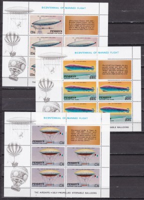 Penrhyn 1983 aviatie baloane MI 349-351 minicoli MNH w71 foto