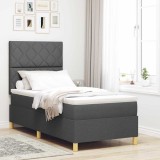 VidaXL Pat cu arcuri cu saltea și LED gri &icirc;nchis 90x200 cm Țesătură