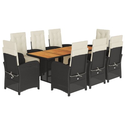 Set mobilier de gradina cu perne, 9 piese, negru, poliratan foto