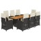 Set mobilier de gradina cu perne, 9 piese, negru, poliratan